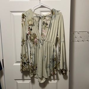 Floral Romper with Plunging Neckline